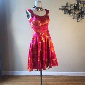 Maggie London cotton sateen floral dress, retro, fall, holiday, A line Petite 4P